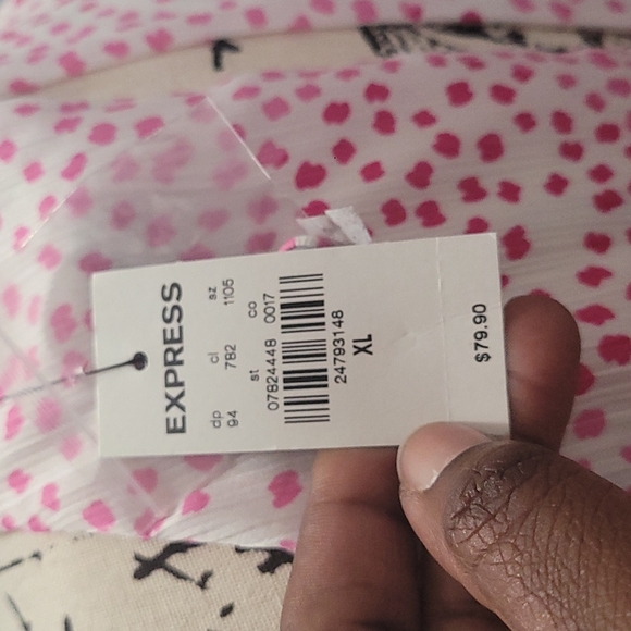 Express Pink and White side high low dress with belt - Picture 7 of 8